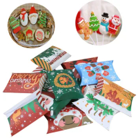 20pcs Christmas Kraft Paper Box Pillow Shape Candy Cookies Snack Box Baking Treat Boxes Chritmas Party Decor Supplies For 2022