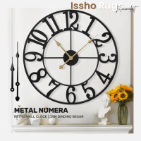 Jam Dinding Besi Besar ISSHO 50/60cm Jam Dinding Logam Roman Kuarsa Senyap Hiasan Rumah Estetik Vint