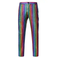 Men Solid Pants Sequin Disco Men's Pants Stylish Nightclub Trousers for Dj Stage Performances Singers in 70s Inspired Rainbow