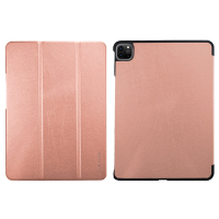Metal-Slim Apple iPad Pro 11吋 (第2代) 2020 高仿小牛皮三折立架式保護皮套 玫瑰金