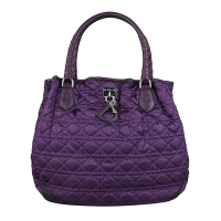 展示品 Christian Dior菱格紋絎縫尼龍手提肩背包(紫)