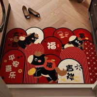馬年紅色喜慶入戶門地墊新年門口進門絲圈門墊玄關耐髒腳墊可裁剪
