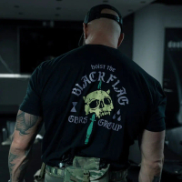 Áo thun dáng rộng nặng 200 GSM Tough Guy Club, họa tiết đầu lâu lấy cảm hứng quân đội, chất liệu cot