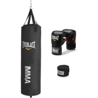 Nevatear Durable 70 Pound Hangable Heavy Punching Bag with Boxing Gloves, Hand Wraps, Bungee Cord, and Assembly Chain, Black