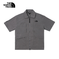 【The North Face】北面UE男款灰色舒適透氣多口袋休閒短袖襯衫｜88610UZ