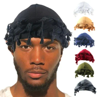 Men's Hip Hop Pullover Hat Turban for Men Vintage Twist Head Wraps Durag with Tassel Hair Wrap Twisted Tail Cap