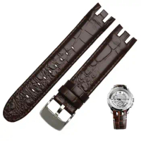 PCAVO Genuine Leather Watch Bracelet For Swatch YRS403 412 402G watch band 21mm watchband men curved end watches strap