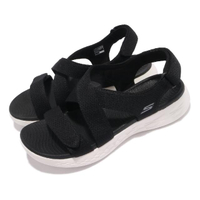 【SKECHERS】涼鞋 On-The-Go 600 休閒 女鞋 魔鬼氈 夏日 涼爽 透氣 百搭 郊遊 黑 白(140027BKW)
