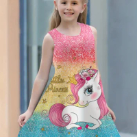 Summer 3-14 Year Old Girl Fashion Novel Printed Sleeveless Dress Casual Comfortable Breathable Party Dress