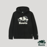 Roots 男裝- 炫光系列 海狸LOGO刷毛布連帽上衣-黑色