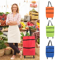 Shopping Bag With Wheels Pull Cart Trolley Bag With Wheels Foldable Shopping Bags Reusable Grocery Food Organizer Vegetables Bag