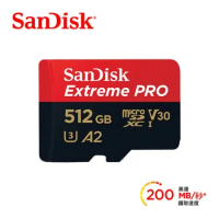 SanDisk ExtremePRO 512GB microSDXC UHS-I(V30)(A2)記憶卡(讀取達200M