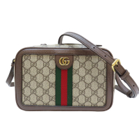【二手名牌BRAND OFF】GUCCI 古馳【激安價】烏木色 LOGO 塗層帆布 OPHIDIA 織帶 斜背包 739392