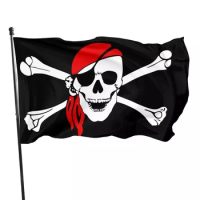 Huge Red Scarf Skull Pirate Flag 90X150cm Polyester Skull And Cross Crossbones Jolly Roger Pirate Flags For Halloween Activities
