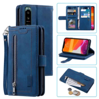 9 Cards Wallet Case For Sony Xperia 5 III Case Card Slot Zipper Flip Folio with Wrist Strap Carnival For Sony Xperia 5 III Cover