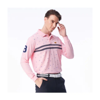 【Jack Nicklaus】金熊GOLF新款條紋印花吸濕排汗POLO衫/高爾夫球衫(粉紅色)