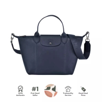 Longchamp Le Pliage Cuir Medium Navy