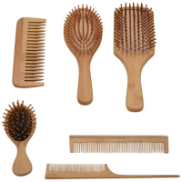 Top Sale 6PC/Set Wood Comb Healthy Paddle Cushion Hair Loss Massage Brush Hairbrush Comb Scalp Hair Care Healthy Bamboo Comb