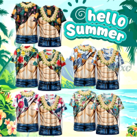Men's crew neck shirt, Songkran Hawaiian pattern.