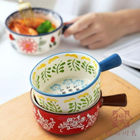 日式帶把手柄碗單個兒童創意可愛碗餐具陶瓷泡面甜品【櫻田川島】