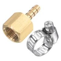 Uxcell Brass Hose Fitting 1/8NPT Female Thread x 1/8 Inch OD Barb Hex Pipe Connector with Stainless Steel Hose Clamp 1 Set