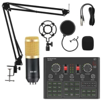 RISE-BM800 Condenser Microphone Set With V9X PRO Live Sound Card, For Computer Karaoke Studio Recording Smartphone