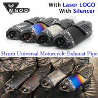 51mm Motorcycle Exhaust Modified Pipe Laser Silencer Escape Moto For CBR650 MT03 CBR300 Z250 Z400 R3 R6 CB500 Motorcross Racing