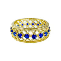 S925 Silver Ring Gold Plated Blue Spinal Crystal Wide Edition Instagram Exhaust Ring