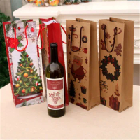12pcs Wine Bottle Paper Bags Christmas Gift Bag Handle Pack Kraft Paper Bag Christmas Party Supplies Home Decoration