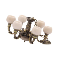 Dollhouse European Style Chandelier 1:12 Dollhouse Miniaturescale Ceiling Light Candles LED Lamp Battery/Button Battery Operated