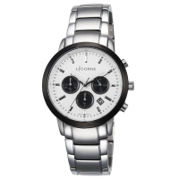 LICORNE力抗錶 捍衛系列 城市時尚三眼計時手錶 白黑x銀/43mm