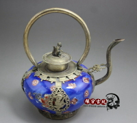 古董古玩雜項白銅鍍銀瓷壺酒壺 白銅苗銀包瓷包銀水壺瓷茶壺擺件21入