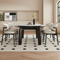 中古風折疊實木餐桌椅2024新款奶油復古黑色美式法式伸縮可變圓桌