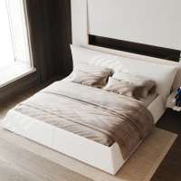 King Size Upholstered Platform Bed with Special Shaped Velvet Headboard, Metal &amp; Solid Wood Frame,Cream