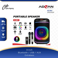 ADVANCE SPEAKER PORTABLE BLUETOOTH K-887 AKTIF FULL BASS MIC WIRELESS 8 INCH 2 MIC INSTAN