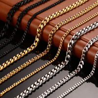 Gold Silver Black Stainless Steel Six-Sided Polished Necklace for Men, European and American Trendy 
