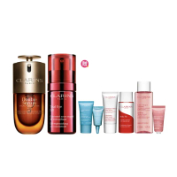 【CLARINS 克蘭詩】疾速撫紋發光組(黃金雙萃精華30ml+賽車眼霜15ml)