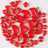 Gold claw settings 50pcs/bag shapes mix jelly candy Red glass crystal sew on rhinestone wedding dress shoes bags diy