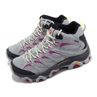 【MERRELL】戶外鞋 Moab 3 Mid GTX 女鞋 灰 紫 防水 登山鞋 郊山 黃金大底 中筒 襪套(ML037206)