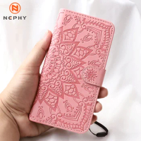 Datura flower 3D Embossed Phone Case For Samsung Galaxy S22 S21 S20 FE S8 S9 Plus S10 Note 9 10 20 Ultra Flip Leather Book Cover