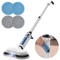 iDOO Cordless Electric Mop, Dual-Motor Electric Spin Mop with Detachable Water Tank &amp; LED Headlight, Electric Floor Spray Mop