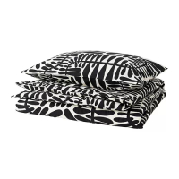 MAJSMOTT 單人被套附一個枕頭套, 淺乳白色/黑色, 150x200/50x80 公分