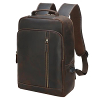 New Crazy Horse genuine leather backpack denim leather laptop backpack computer backpack men's backpack business school bag