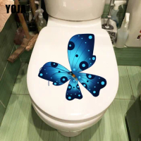 YOJA 20.7X20.5CM Blue Flying Butterfly Living Room Wall Sticker Lovely Cartoon WC Toilet Decal T1-2153