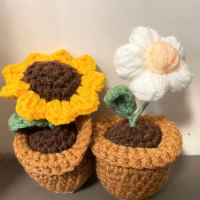 Crochet Flowerpot /Flower in the Pot Sunflower/Rose/Tulip/Heart-shaped Flower Eternal Flower Mother's Day Gift Desk Plant
