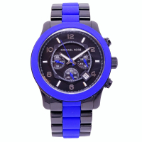 【Michael Kors】Michael Kors 馬卡龍美式風格計時加大版腕錶-藍黑-MK8756