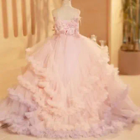 Dress Feathers Arabic Princess Kids Wedding Birthday Party Ball Gown