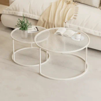2pcs/set Light Luxury Round Nesting Table Tea Coffee End Tables Glass Sofa Side Table Desk for Living Room Balcony Home Office
