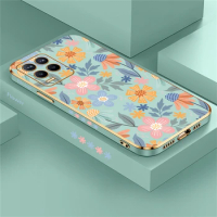 Flowers Painted Case For OPPO Realme 8 10 7 6 3 9 Pro Plus 8i 9i 5i 5s 6s Luxury Square Plating Silicone Phone Cover Coque