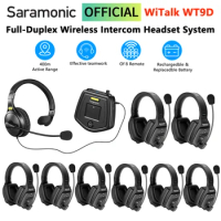 Saramonic Witalk WT9D Full Duplex Wireless Intercom Headset System Team Communication Headsets Microphone for Film Stage Sports